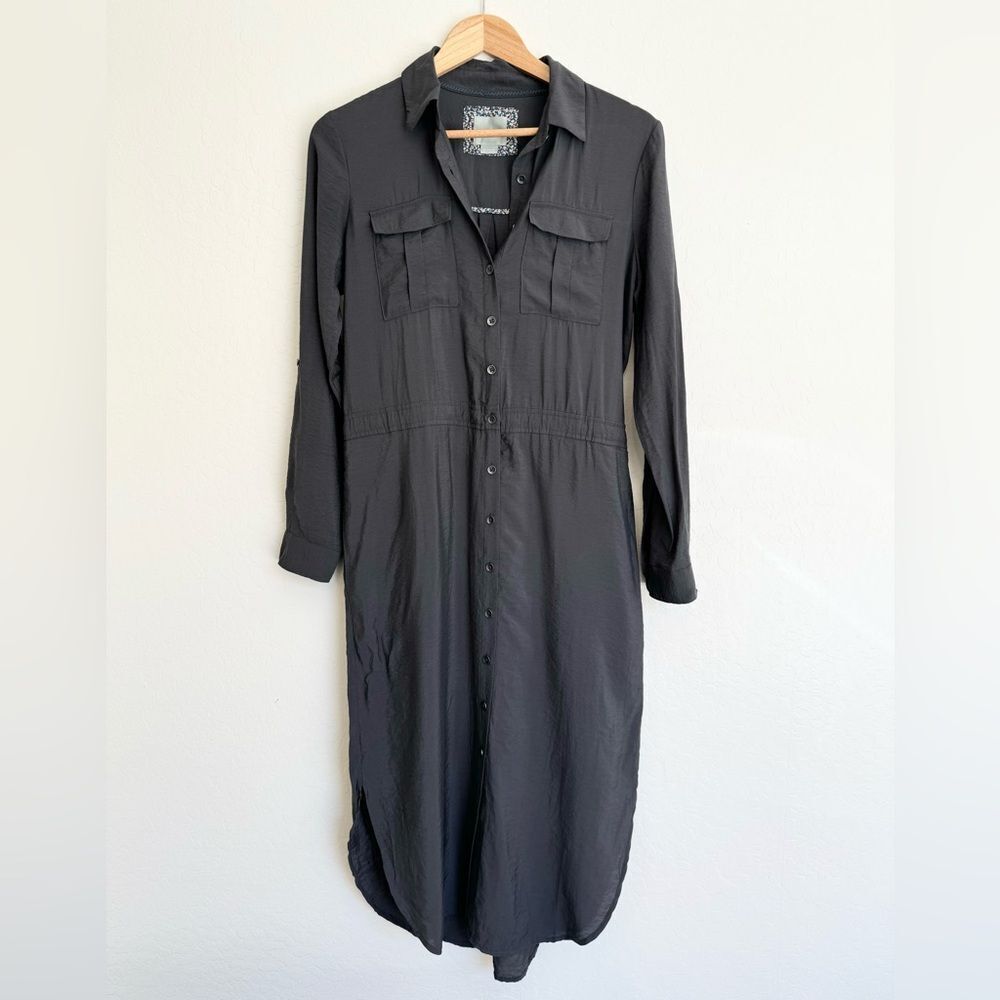 Maeve Anthropologie midi maxi button down shirtdress charcoal grey size 4